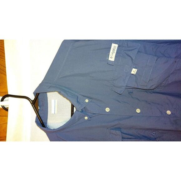 Columbia Men's PFG Short Sleeve Blue Size 2XL Omnishield Button Down Outdoors - Picture 2 of 5